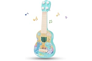 SATISKID Ukulele per Bambini 26 cm - Mini Strumento Musicale con 4 Corde Regolabili - Giocattolo Educativo e Regalo per Principianti (Dinosauri)
