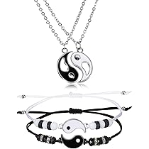 Votvlog Bracciale di coppia a puzzle, bracciale di coppia a puzzle Yin e Yang, bracciale regolabile in argento e nero, regalo di coppia per lui e per lei