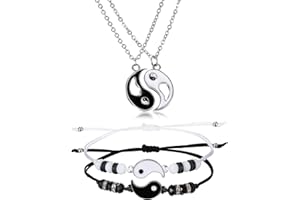 Herdear 4 Pcs Yin Yang Necklace Bracelet Set Matching Friendship Necklaces Yin and Yang Adjustable Rope Bracelets for Best Friends Boyfriends and Girlfriends Valentine Gifts