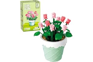 MEIEST Mini Flower Succulent Bonsai Building Block Set,Simulation Pot Plant Artificial Particle Flower Botanical Collection Construction Building Brick Toy,Home Decors (Rose)