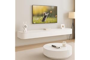 Ribanedy Mobile TV Sospeso Moderna | Consolle Multimediale da Parete | Grande Mobile TV con Spazio di Archiviazione per Soggiorno e Ufficio (Texture + Bianco, 180cm)