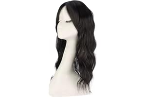 RUNRAYAY Wavy Hair Topper, 360 ° 3D Toppers para mujeres con cabello adelgazante, piezas de cabello de toppers rizados de 20 pulgadas de largo con flequillo francés, negro 6a#