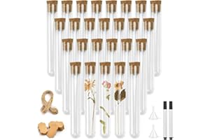 SCHYIDA 100 Stück Reagenzgläser mit Korken Reagenzglas Kunststoff Reagenzröhrchen Transparent Reagenzgläschen mit korken für Gewürze 100 ettikett, 20m Hanfseil, 2 Trichter,2 Markierungsstifte