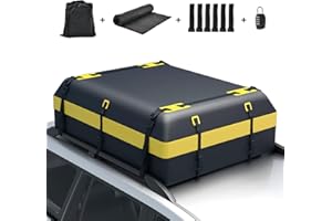 COSTWAY 15/21 Cubic Feet Car Roof Bag, 100% Waterproof Roofing Cargo Carrier with Anti-Slip Mat, Combination Lock & Straps, Rooftop Luggage Storage Box (Black+Yellow, 21 Cubic Ft/600L)