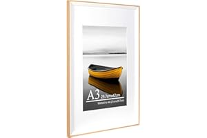 Baoee A3 Oak white Two Tone Picture Frame with A4 Mount,photo frame with acrylic glass, A3 Frame,Poster Frame, certificate frame,Wall Mountable