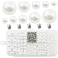 SHRJ Pearl Beads for Pearl Setting Machine Hand Press Tool Accessories with Rivet Studs Set, White Polished ABS Undrilled Art No Hole Imitation Round Pearl Beads, 5 Sizes (White)