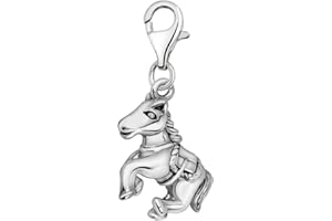 Quiges 925 Sterling Silver Horses Clip On Lobster Clasp Charm Pendant
