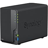 محطة أقراص NAS ثنائية الفتحات Synology DS223 (منفذ Realtek RTD1619B رباعي النواة 2 جيجابايت رام 1xRJ-45 1GbE LAN)، أسود