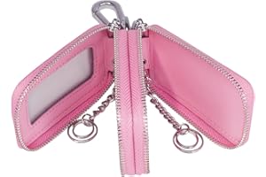 Guolich Car Key Chain Bag Double Zipper Leather Protection Key Coin Holder Keyring with Transparent Window for Car Key Remote Control