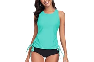 WOWENY Damska koszulka typu tankini, tank top, moda kąpielowa, crossback, pasek do pływania, top szybkoschnący, na lato, wyściełany strój kąpielowy