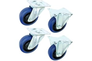 TEGO PRO 1 Satz 100 mm BLUE WHEELS Bockrollen + Lenkrollen ohne Bremse Transportrollen Schwerlastrollen 135 kg/Rad Blau - INDUSTRIEQALITÄT ECO (1 Satz Lenk/Bock)