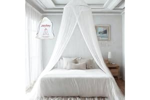 Joytey Mosquito Net for Bed, Travel Foldable Mosquito Net, Bed Frame Draperies, Fly Mosquito Protection, Mesh Bed canopy Net for Single, Double and King Size, with Drawstring Pouch, One Opening, White