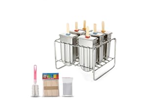 Yosoo Ice Lolly Mold Stainless Steel Popsicle Mold Ice Cream Mould with Stainless Steel Stick Holder Base Lolly Maker Set Ice Pop Mold DIY Ice Cream Mould Maker Freezer Set of 6