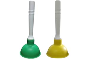 Condello Casa Small Plunger Pump Liquid Plumber Clog Remover Cleaner Unclogger Tool for Toilet,Kitchen Sink Drain,Bathroom Shower Tub with Portable 4 Inch Cup and 9 Inch Handle (Green+Yellow)