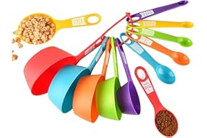 UV STYLISH 12 pezzi di cucchiai dosatori da 1/4 cucchiaini fino a 1 tazza, impilabili, misurini misuratori e spoons da 1,25 – 240 ml, con righello da spalmare, per cucinare e cuocere con i bambini (colorati)