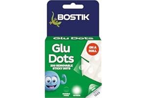 Bostik Glu Dots on a Roll Clear - 200 Dots Pack - Removable Double Sided Adhesive - Instant Fixing & Crafts - Easy to Use No Mess