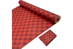 Rollo de Papel Kraft para Envolver Regalos Navideños - Reciclable Con Diseño Festivo, Rojo, 43 cm x 15 m
