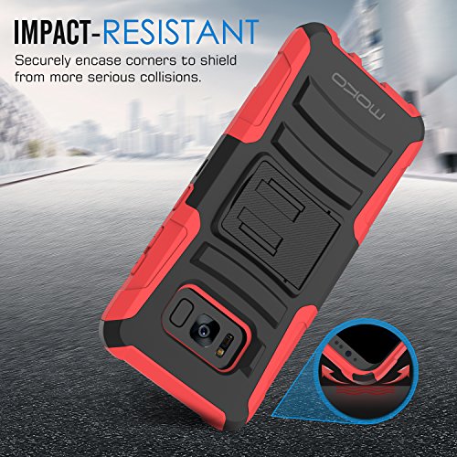 MoKo Samsung Galaxy S8 Plus Funda - Cuerpo de la Resistente Funda Giratoria con Clip de la Correa Resistente Choque de Doble Capa para Samsung Galaxy S8 Plus Smartphone  Rojo