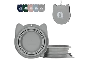 RUNROLE 2-in-1 Foldable Silicone Dog Travel Bowls, Slot Together and Use Separately, Pet Travel Water Food Bowls Set, 600ML+ 800ML (Grey)