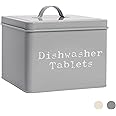 Harbour Housewares Industrial Dishwasher Tablet Storage Tin - Vintage Style Steel Kitchen Storage Caddy with Lid - Grey
