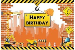Ttincceer 150x120cm Felice Compleanno Sfondo Giallo Camion Gru Ragazzo Compleanno Fotografia Sfondo Cartone Animato Costruzione Escavatore Sfondo Giallo Mattone Parete Fotografia Sfondo