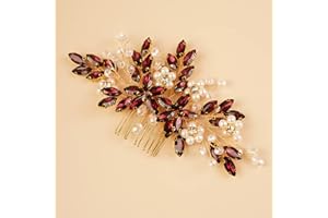 Kercisbeauty Wine Crystal Gold Hair Side Piece Pearl Hair Comb for Wedding Women Girls Bridal Shower Hair Accessories (Wine)