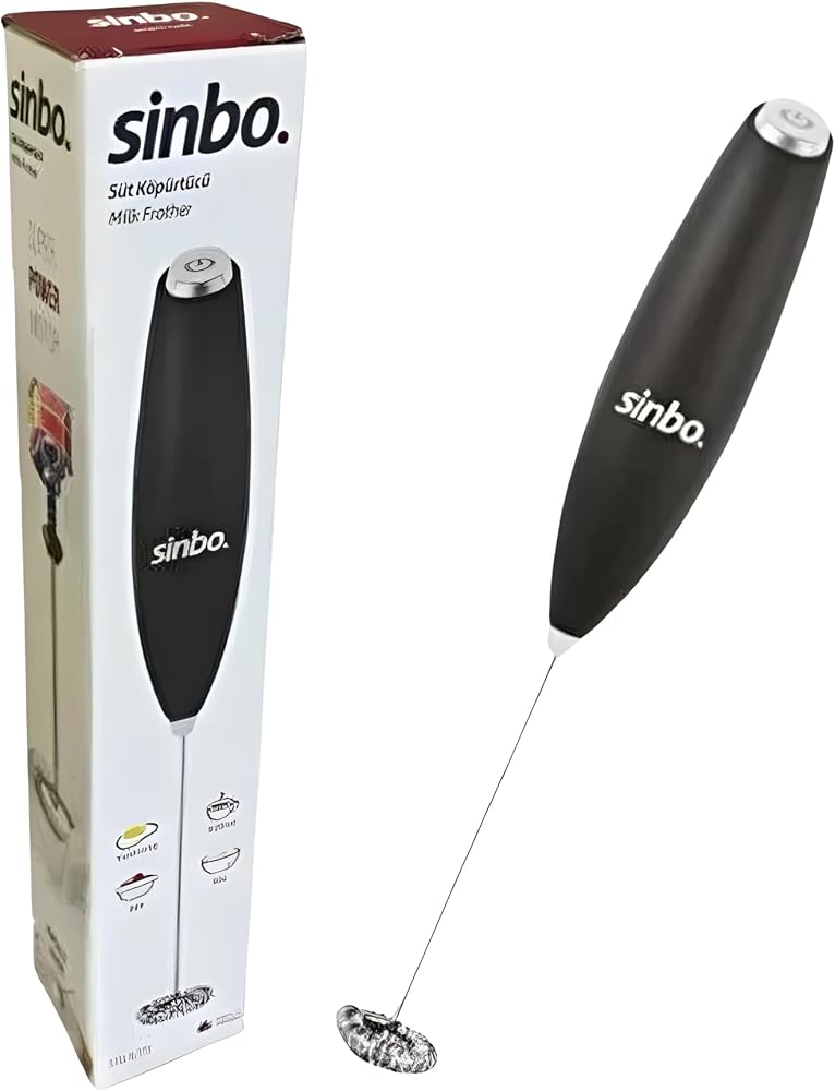 Sinbo Elektrikli Süt Köpürtücü, Pilli Mini Mikser, Paslanmaz Çelik Çırpıcı Uçlu, Siyah STO-6723