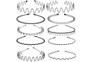 FLYFTREY 10 Pcs Multi-Style Métal Cerceau De Cheveux, Élastique Ondulés Spring Wave Bandeau Cheveux Homme,Noir Antidérapant Sport Unisexe Serre Tete Accessoires pour Femmes et Hommes