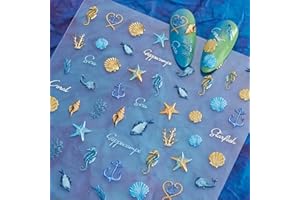 Irikdescia 2Pcs 5D Relief Coquillages Et Étoiles Marines Autocollants Décoration De Ongles, Accessoires D'Art Manucure Autocollant Thème Marin Pour La Conception D'Ongles Artisanat