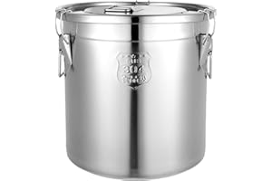 MINRS 33L Bucket with Lid Airtight Canister Food Stainless Steel Kitchen Grain Container Kitchen Stainless Steel Bucket Flour Container Kitchen Bucket with Lid and Locking Clamp