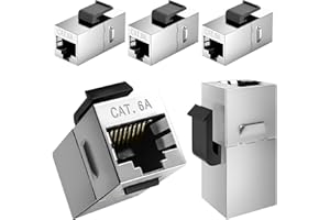 EFFDRDFS 5 Stück 10Gbps RJ45 Kupplung, Cat6a Keystone Koppler Modul für Verlängerung Ethernet Kabel, Buchse zu Buchse Ethernet Netzwerk Kupplung, Reduce EMI/RFI interference, Silber