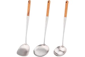 FJNATINH Wok Turner & Ladle Tool Set 17" Wok Turner 304 Stainless Steel