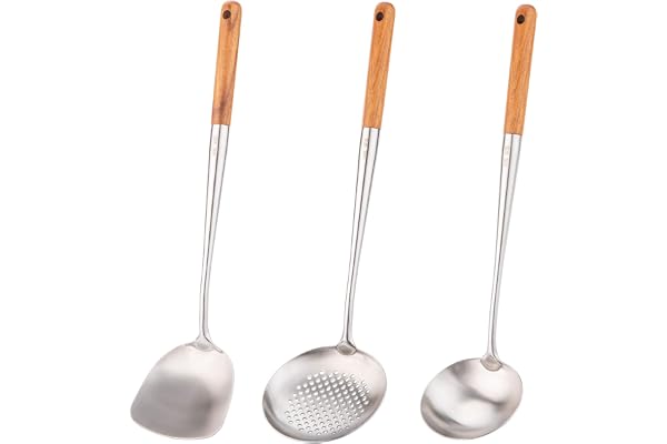 Spatule et louche pour wok - 43,2 cm - Spatule pour wok en acier inoxydable 304.