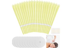 Omsscun 20Pcs Ear Candles for Wax Removal, Natural Beeswax Hopi Ear Candles with 10 Protective Disks and 20 Cotton Swab, Ear Candles for Blocked Ears, Relieve Stress, Improve Ear Condition