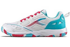 Hundred Raze Pro II Badminton Shoes (Non Marking) Indoor Sports | Lightweight & Durable | X-Cushion | Active Grip Sole | Extended Heel Lock (White/Turquoise/Red ; UK 10)