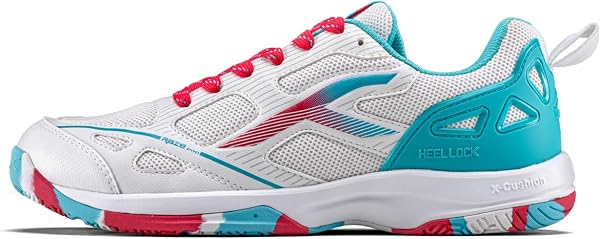Hundred Raze Pro II Badminton Shoes (Non Marking) Indoor Sports | Lightweight & Durable | X-Cushion | Active Grip Sole | Extended Heel Lock (White/Turquoise/Red