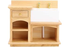 ZERODIS Simulazione Lavabo in Legno per Casa delle Bambole, 1:12 Mobili in Miniatura Lavello da Cucina Realistico per Cucina Bagno Giocattolo Cognitivo Decorazioni Compleanno Natale