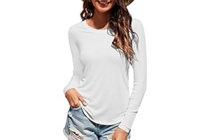 Wayleb Maglietta Donna Maniche Lunghe Collo Rotondo – T-Shirt Maniche Lunghe Basic in Cotone – Maglia Manica Lunga Casual Top per Primavera Autunno Inverno S-XXL