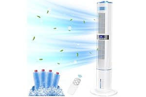 GRIKEYO Klimaanlage Mobile Klimagerät Turmventilator Luftkühler mit Wasserkühlung Klimaanlage Ohne Abluftschlauch Ventilator Verdunstungskühler 24h Timer 4 Modi Mit 4L Wassertank 65W Fernbedienung