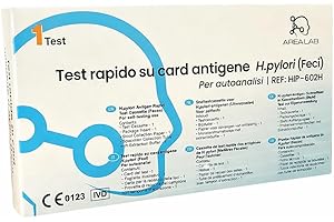 AREA LAB Test Helicobacter Pylori | Kit Analisi Feci per H. Pylory, Gastriti e Bruciore di Stomaco | Risultati in 10 Minuti | Certificato CE | Sigillato e Sterile | Registrato al Ministero della Salute