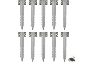 Harbour Housewares Galvanised Steel Railway Sleeper Brackets with Fixings - 40cm - Silver - 10x Heavy Duty Metal Garden Ground Stakes for Wood, Timber Edging, Raised Bed, Decking, Fence Posts Support