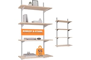 ‎BOOMET BOOMET · Wandregal Metall mit Boden · Regal in 46 Varianten · Höhe: 150 cm · 5 Ebenen in 80 x 40 cm (B x T) · Farbe: weiß · Wandschienen Regalsystem · Regalträger Schienensystem