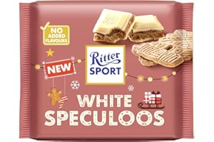 RITTER SPORT White Speculoos, Tavoletta di Cioccolato Bianco con Ripieno Cremoso di Biscotto Speculoos, Cacao 100% Certificato Sostenibile, 100 g