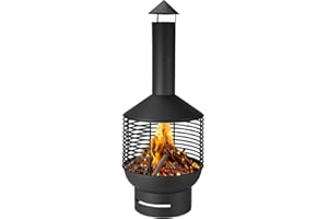 idooka Chiminea Fireplace with Base & Top – Stylish Cut-Out Style Outdoor Chimney Fire Pit for Garden & Patio, Durable Matt Black Steel, Size 41x41x105cm, 800°C Fire Rated