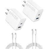 iPhone Charger, Anker USB C Charger, 2-Pack 20W Dual Port USB Fast Wall Charger, USB C Charger Block for iPhone 15/15 Pro/15 Pro Max/iPad Pro/AirPods