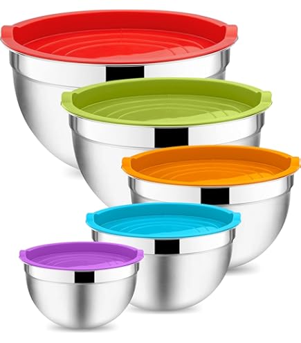 TEAMFAR Mengkomset, 3 stuks roestvrijstalen kommen met transparant luchtdicht deksel, stapelbare kommenset, 4,5 l/3 l/1,5 l, slakom voor het serveren, koken, bakken, vaatwasmachinebestendig - blauw