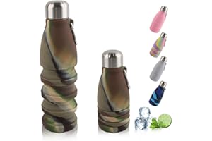 Dwafill Borraccia Pieghevole, 550 ML Borraccia Morbida, Senza Bpa, Tenuta Stagna e Portatile, Adatta per Campeggio, Sport, Viaggi, Pendolarismo, Bottiglia D'Acqua Fitness (Verde mimetico)