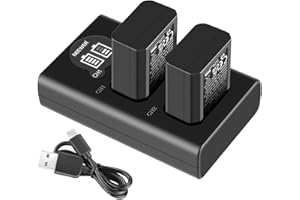 NEEWER Ersatzakku und Ladegeräteset für NP-FW50, kompatibel mit Sony ZV-E10 A7 A7R A7RII A7II A7SII A7S a6300 a6400 a6500 RX10 Serie, 2er Pack 1100mAh Akkus, Micro USB und Typ C Doppelladegerät