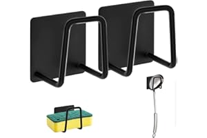 Famini Schwammhalter küche Küchenspüle Halter 2 Stück aus 304-Edelstahl Wasserdicht Mehrzweckhaken Schwammhalter Selbstklebend (Schwarz)