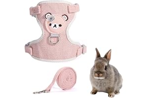 NJCXOLA Koppel för dvärgkanin, kanintillbehör, selar, halsband och koppel för små djur, leksaker med koppel, dvärgkaninsele, justerbart koppel (rosa, M)